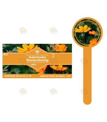 Honingetiket Kleine bloemen oranje Nederlandse bloemenhoning