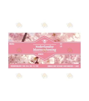 Honingetiket Appelbloesem roze Nederlandse bloemenhoning