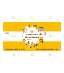 Honingetiket Klassieke tekening geel Nederlandse bloemenhoning
