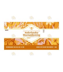 Honingetiket Bloemenkunst oranje geel Nederlandse bloemenhoning