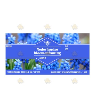 Honingetiket Blauw druifje Nederlandse bloemenhoning