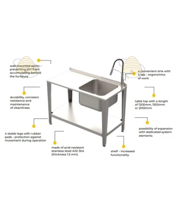 Honingproductietafel met spoelbak en kraan RVS - 150 cm