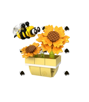 Bijtje op zonnebloem - Bouwstenen set - 85 st.