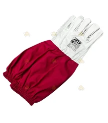 Imkerhandschoenen, leer & katoen roze / wit
