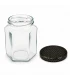 Hexagonale glazen potten 60 stuks - 278 ml / 350 gram, met keuze uit deksels (TO 63 mm)