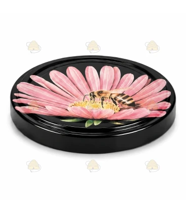 Bij op roze margriet, 63 mm TO deksel, 60 stuks