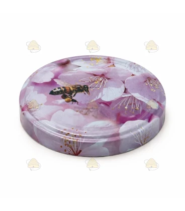 Deksel Bij op roze bloesem, 82 mm TO , 12 stuks
