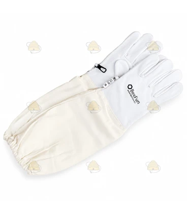 Imkerhandschoenen, leer & katoen wit - BeeFun®