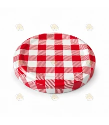 Deksel rood/wit jampot (klik knop / RSB) , 63 mm TO - 20 stuks