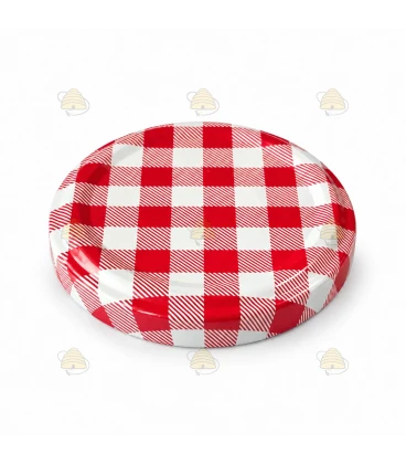 Deksel rood/wit jampot (klik knop / RSB) , 63 mm TO - 20 stuks
