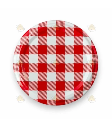 Doos deksels rood/wit jampot (klik knop / RSB) , 63 mm TO - 1300 stuks
