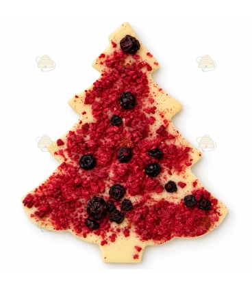 Witte honingchocolade kerstboom met framboos en bosbes - 85 gram